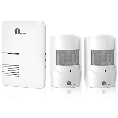 Driveway Alarm, 1byone Motion Sensor 1000ft Operating Range, 36 Melodies, Home Security Alert System with 1 Plug-in Receiver and 2 Weatherproof PIR Motion Detector, Protect Indoor/Outdoor Property