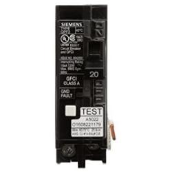 Siemens QF120A Ground Fault Circuit Interrupter, 20 Amp, 1 Pole, 120 Volt, 10,000 AIC, Black