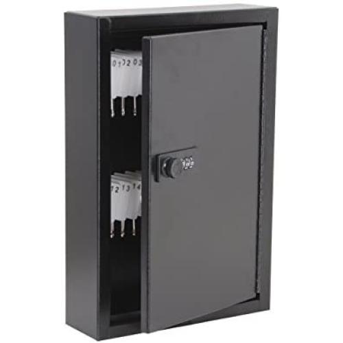 AdirOffice Steel Key Cabinet - Heavy Duty Key Safe - Security Lock Box with Combination Lock - Sturdy Security Box - Holds 40 Keys (Black)
