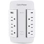 CyberPower CSP600WSURC5 Professional Surge Protector, 900J/125V, 6 Swivel Outlets, 1 USB-C Charge Port, 1 USB-A Charge Port, White Wall Tap, White Version