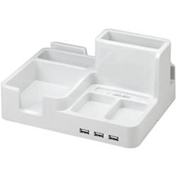 All-in-One Desk Organizer & Docking Station/Stand for iPad/iPhone/Tablets/Smartphones with 3 USB Ports