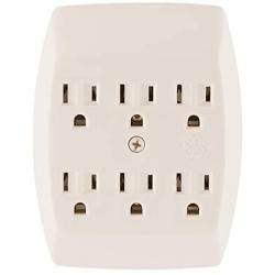 GE 6 Grounded Outlet Adapter Wall Tap, 3 Prong Outlets, Secure Install, UL Listed, Light Almond