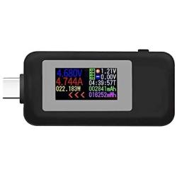 Type-C USB Tester USB Power Meter, USB C Voltage Tester Multimeter 0-5A 4-30V Current Meter Tester, USB-C Charger Tester, Color Display Type C Voltmeter Ammeter