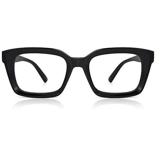 JiSoo Reading Glasses Blue Light Blocking, Oversized Designer Blue Light Readers 1.25, Large Trendy Computer Reading Glasses 1.25 Women, Black