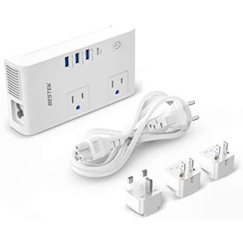 BESTEK 220V to 110V Voltage Converter, 200W Power Converter & Universal Travel Adapter 7.2A 3-Port USB Charging 1-Port USB-C Charging UK/AU/US/EU Worldwide Plug Adapter (White)
