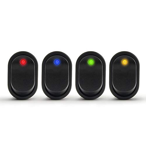 APIELE Rocker Toggle Switch Boat Waterproof DC 12V 30A ON-Off with Dot Light SPST 3 Pins 2 Position 4Pcs ASW-20D (Four Color)