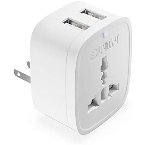 Europe to US Plug Adapter with 2 USB Outlet, Unidapt American USB Wall Charger 3 in 1, EU Australian China UK European to USA Canada Mexico Japan Travel Power Plug Adapter (Type A)
