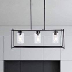 Kitchen Island Lighting Fixture Hanging Farmhouse Black 3 Light Modern Pendant Lighting Contemporary Chandeliers with Glass Shade for Living Dining Room Bedroom Kitchen Island