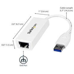 StarTech.com USB 3.0 to Gigabit Ethernet Network Adapter - 10/100/1000 NIC - USB to RJ45 LAN Adapter for PC Laptop or MacBook (USB31000SW),White