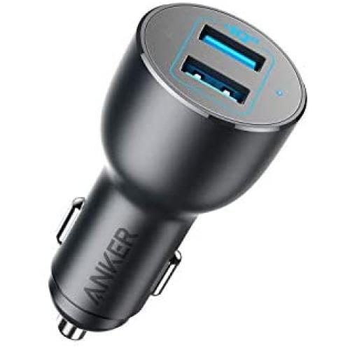 Anker Car Charger, 36W Metal Dual USB Car Charger Adapter, PowerDrive III 2-Port 36W Alloy for Galaxy S20/ S20+/ S10/ S10e/ S10+, iPhone 11/11 Pro/ 11 Pro Max/XR, iPad Pro, and More