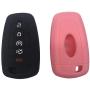 Key Fob SiliconeCover Glossy Protective Case Fits for Ford F150 Edge Mustang Fusion Ecosport Explorer Expedition 3/4/5 Button Smart Key case cover(Black+Pink)