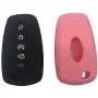 Key Fob SiliconeCover Glossy Protective Case Fits for Ford F150 Edge Mustang Fusion Ecosport Explorer Expedition 3/4/5 Button Smart Key case cover(Black+Pink)
