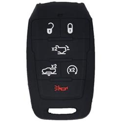 WEIBISS 2 Pack 6 Buttons Smart Rubber Key Fob Remote Cover Keyless Entry Case Holder Protector Skin Compatible with Dodge 2019 2020 2021 Ram 1500 Laramie Longhorn, Black Blue