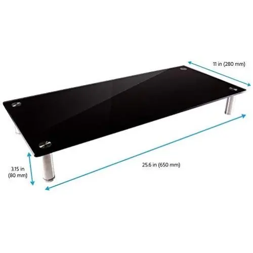 Monoprice Medium Multimedia Desktop Stand, Black Glass 25.6'' x 11.0'' - Stand & Riser, Laptop Stand, Desktop TV Stand, Dual Monitors w/Height Adjustable Legs - Workstream Collection (116360)