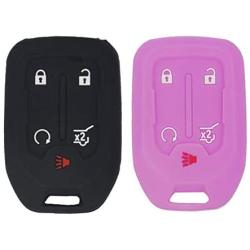 LemSa 2Pcs Silicone Keyless Entry Remote Car Smart Key Fob for GMC Acadia Terrain Yukon Chevrolet Suburban Tahoe HYQ1AA 13584502 1551A-AA, Black Purple
