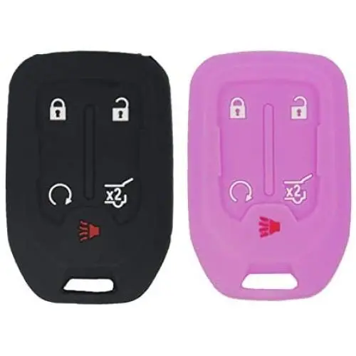 LemSa 2Pcs Silicone Keyless Entry Remote Car Smart Key Fob for GMC Acadia Terrain Yukon Chevrolet Suburban Tahoe HYQ1AA 13584502 1551A-AA, Black Purple