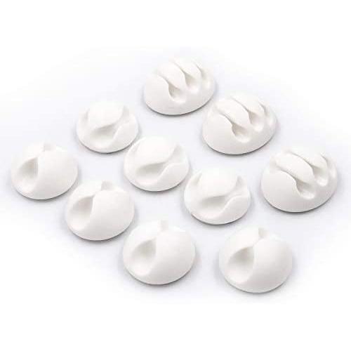 Cable Clips 3M Adhesive, Multipurpose Cord Organizer for Cable Management - White Combo Pack with 10 Reusable Cable Ties
