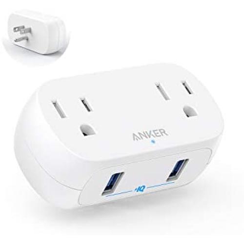 Anker AC Outlet and USB Wall Plug, PowerExtend USB Plug 2 Mini Wall Charger with 2 outlets, 2 USB Ports and PowerIQ Technology
