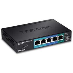 TRENDnet 5-Port Gigabit PoE+ Powered EdgeSmart Switch with PoE Pass Through, TPE-P521ES, 1 x Gigabit PoE+ Input, 2 x Gigabit PoE Output, 2 x Gigabit, 18W PoE Budget, Managed Switch, Wall-Mountable