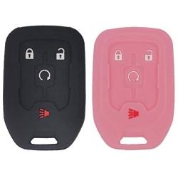 LemSa 2Pcs Keyless Entry Remote Car Smart Key Fob Outer Shell Cover Soft Rubber Protective Case for GMC Terrain 2018 2019 2020, fit with HYQ1AA, 13584512, 13591388, 22984995,Black Pink