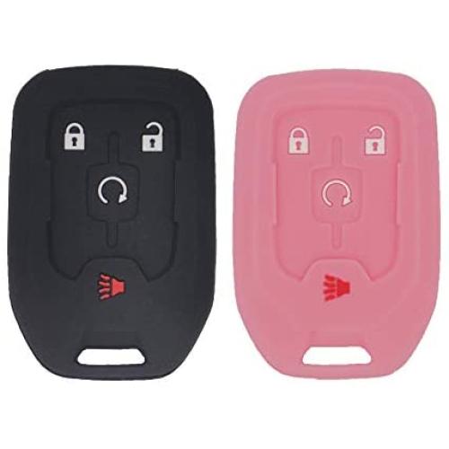 LemSa 2Pcs Keyless Entry Remote Car Smart Key Fob Outer Shell Cover Soft Rubber Protective Case for GMC Terrain 2018 2019 2020, fit with HYQ1AA, 13584512, 13591388, 22984995,Black Pink