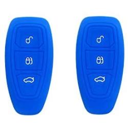BAR Autotech Remote Key Silicone Rubber Keyless Entry Shell Case Fob and Key Skin Cover fit for Ford Focus 3 Escape Fiesta ST Titanium Mondeo Ecosport Kuga MK3 3 Buttons (1 Pair) (Blue)