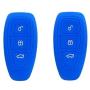 BAR Autotech Remote Key Silicone Rubber Keyless Entry Shell Case Fob and Key Skin Cover fit for Ford Focus 3 Escape Fiesta ST Titanium Mondeo Ecosport Kuga MK3 3 Buttons (1 Pair) (Blue)