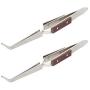Utoolmart Stainless Steel Tweezers With Cross Locking Wooden Handle Tweezers Bent Reverse Action for Electronics Jewelry-Making Laboratory Hobby 2pcs