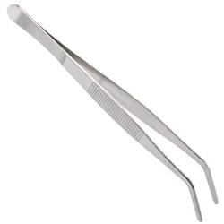 FYBREX 8 inches Stainless Steel Tweezers Curved Tips, All-purpose Forceps Professional Tweezers Tongs with Comfortable Ridged Handle for Beauty Crafting Cooking Repairing and General Purpose