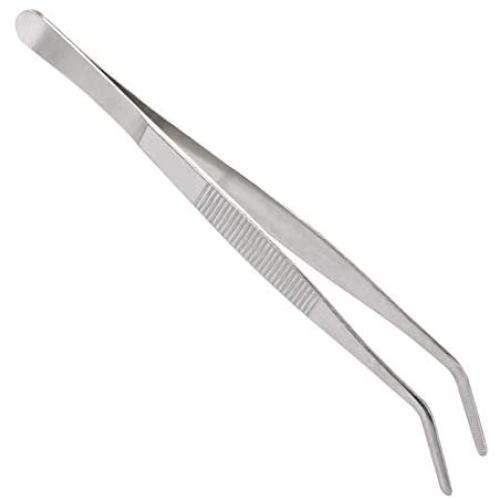 FYBREX 8 inches Stainless Steel Tweezers Curved Tips, All-purpose Forceps Professional Tweezers Tongs with Comfortable Ridged Handle for Beauty Crafting Cooking Repairing and General Purpose