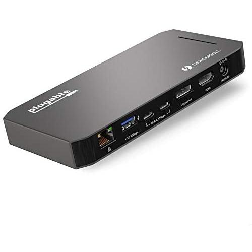 Plugable Thunderbolt 3 and USB C Docking Station with 96W Charging - Compatible with Mac and Windows Laptops, DisplayPort and HDMI, 2X USB-C, 3X USB 3.0, Gigabit Ethernet, Audio Jack - Horizontal