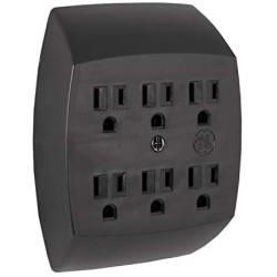 GE 6 Adapter, 3 Prong Outlets, Grounded, Wall Charger, Charging Station, Black, 54840, 1 Pack