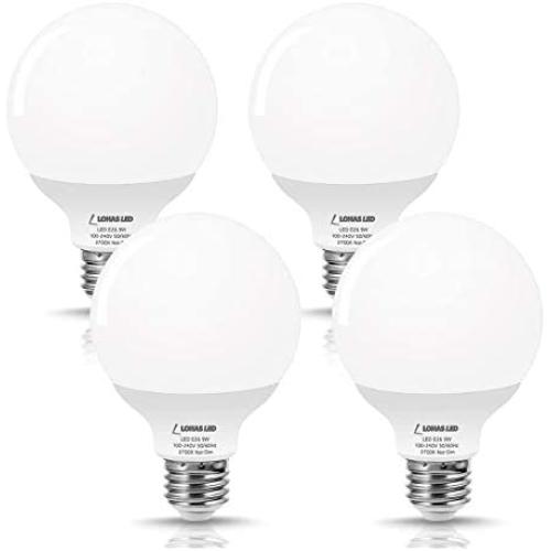 LOHAS LED G25 Globe Bulb 60W Equivalent, Bathroom Vanity Round LED Light Bulb 9W 800LM Warm White 2700K, E26 Base Make up Light, G25 Globe Light Bulbs Bathroom Kitchen for Decorative Light, 4 Pack
