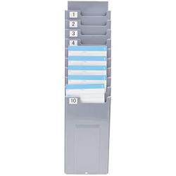 NADAMOO Time Cards Rack Retractable Time Card Holder with 10-Pocket,Plastic Wall Mounted Cards Holder Compatible with Time Card Machine Attendance Recorder Punch Clock for Office, Gray