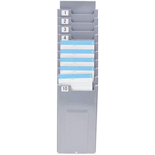 NADAMOO Time Cards Rack Retractable Time Card Holder with 10-Pocket,Plastic Wall Mounted Cards Holder Compatible with Time Card Machine Attendance Recorder Punch Clock for Office, Gray