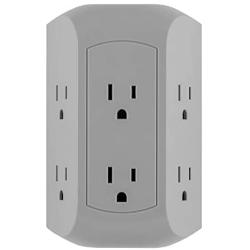 GE UltraPro 6-Outlet Surge Protector Adapter Spaced, 3-Prong Power Strip Wall Tap, Charging Station, Side Access, Gray, 47823