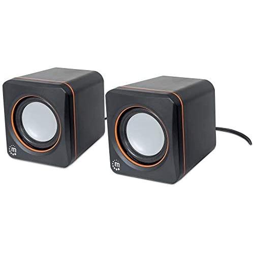 Manhattan USB Powered Stereo Speaker System - Small Size - with Volume Control & 3.5 mm Audio Plug to Connect to Laptop, Notebook, Desktop, Computer - Black, 161435