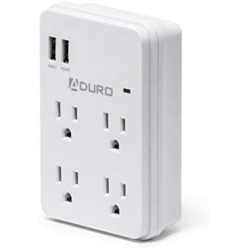 Aduro Surge Protector 4 Outlets Power Strip Station with (2 Ports 2.1A) USB Ports Multiple Outlet Splitter Extender Adapter ETL Listed