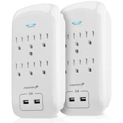 Fosmon 6 Outlet Surge Protector 1200J (2 Pack) with 3.1A Dual USB Ports Charger, Multi Plug Outlet Extender 1875 Watt, 3-Prong Grounded Wall Tap Splitter Adapter