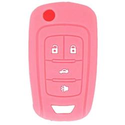 LemSa 2 Pack Keyless Entry Remote Car Flip Key Fob Outer Shell Cover Soft Rubber Silicone Protector Keyless Jacket Case for Chevrolet Camaro Cruze Chevy Equinox Sonic Terrain Key Fob, Black/Pink