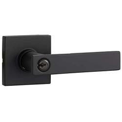 Amazon Basics Contemporary Stamford Door Lever with Lock, Entry, Matte Black
