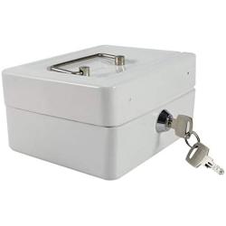 Oumij Cash Box with Combination Lock Safe Metal Money Box for Security Lock Box Digital Safe-Electronic Steel for Home, Business or Travel(White)