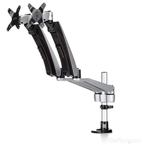StarTech.com Desk Mount Dual Monitor Arm - Articulating - Supports VESA Monitors 12 to 30 - Adjustable - Grommet/Desk Mount - Premium - Silver (ARMDUAL30)