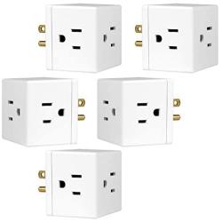 GE 3 Plug, 5 Pack, Wall Tap, Adapter, Grounded Outlet, Access Design, Indoor Use Only, Ul Listed, White, 41870