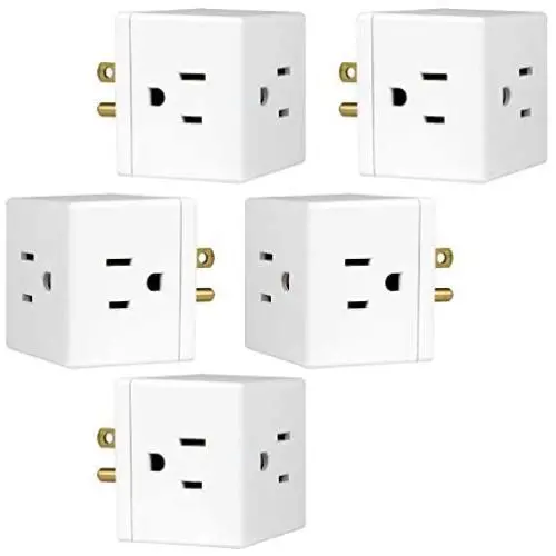 GE 3 Plug, 5 Pack, Wall Tap, Adapter, Grounded Outlet, Access Design, Indoor Use Only, Ul Listed, White, 41870