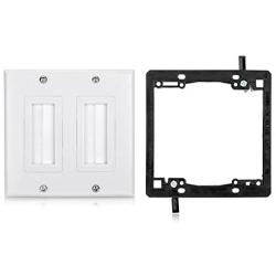 Mxtechnic Brush Wall Plate Decora Style, Cable Pass Through Insert for Wires, 2 Gang Cable Access Strap, Wall Socket for HDTV, HDMI, Wall Cables Brush Plate (2Plate+Kit, 2 Gang White 2kit)