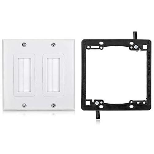 Mxtechnic Brush Wall Plate Decora Style, Cable Pass Through Insert for Wires, 2 Gang Cable Access Strap, Wall Socket for HDTV, HDMI, Wall Cables Brush Plate (2Plate+Kit, 2 Gang White 2kit)