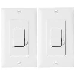 ENERLITES Slide Dimmer Decorator Switch and Wall Plate, On/Off Rocker, Single-Pole or 3 Way, Neutral Wire NOT Required, for Dimmable 150W LED/CFL, 700W Incandescent Halogen, 51300-W, White 2 Pack