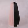 SinRain Half Black Half Pink Long Straight Fashion Halloween Party Wig For Women Girls (Black/Pink -Long)