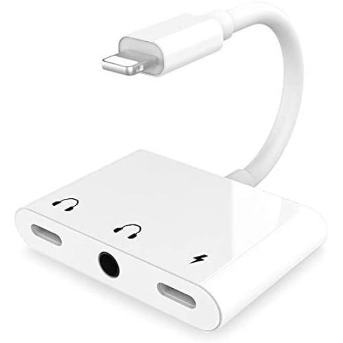 3.5mm Headphone Jack Adapter, 3 in 1 Audio and Charge Headphone Splitter for Phone 11 /11 Pro /XS /XS Max /XR /X /8 /8 Plus /7 /7 Plus, Support Fast Charge (White)